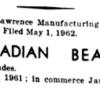 Registratie 1962 Logo model CANADIAN BEAVER schaatsenmaker St.Lawrence Manufacturing Co, Giffard, Quebec (Canada)