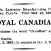 Registratie 1964 Logo model ROYAL CANADIAN schaatsenmaker St.Lawrence Manufacturing Co, Giffard, Quebec (Canada)