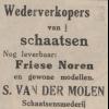 Advertentie 1950 schaatsenmaker S. v.d. Molen, Drachten