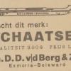 Advertentie 1939 schaatsenmaker D.D. v.d. Berg, Exmorra