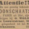 Advertentie 1887 schaatsenmaker Thomas Faber, IJlst door A.Faber Utrecht