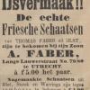 Advertentie 1885 schaatsenmaker Thomas Faber, IJlst door A.Faber Utrecht