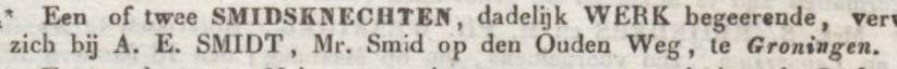 Advertentie 1836 schaatsenmaker Wed. A.E. Smidt, Groningen