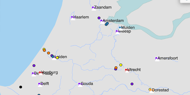 Interactive map (bone)skate finds in the lower countries (0 - 1650)